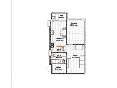 Apartament cu 1 cameră+living, 53 m2, direct de la dezvoltator!