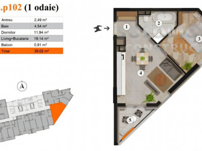 Apartament în rate de la dezvoltator! Favorit Residence II, 1 cameră, 39,02 mp.