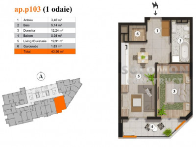 Apartament în rate de la dezvoltator! Favorit Residence II, 1 cameră, 43,56 mp.