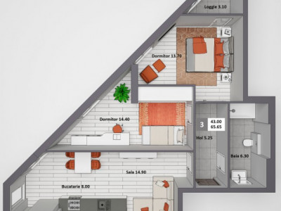 Ofertă nouă! Newton House Ioana Radu, 2 camere+living, 65 mp.