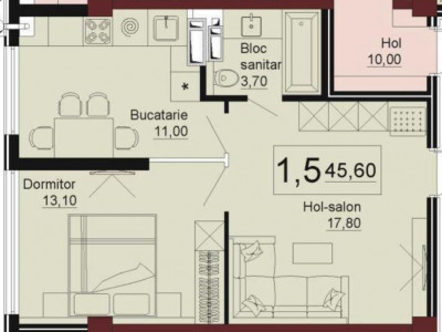 Apartament cu 1 cameră+living, 46 mp, Telecentru. Sun Rise Estate.