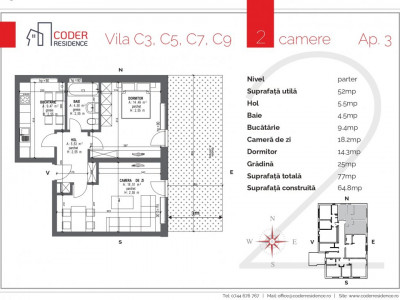 64,8m Parter cu gradina de 25m2 Coder Residence Brasov apartament bloc nou