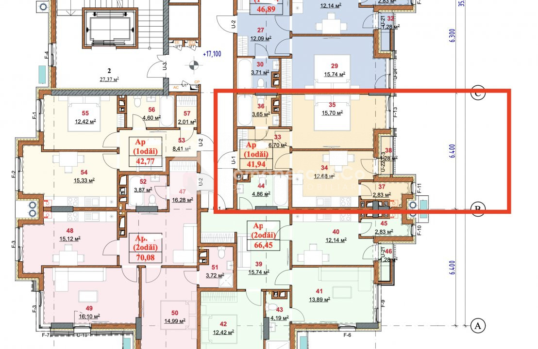 Однокомнатная квартира площадью 41,94 м2, белый вариант Чеканы Solomon Construct 4