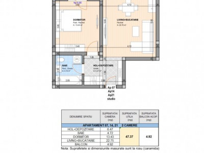 52,29m2 apartament cu 1 dormitor + living in Cristian Brasov