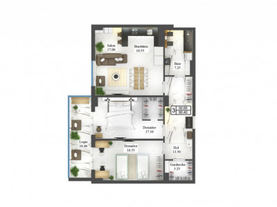 Apartament cu 3 camere, varianta albă, Centru, Complex de lux!