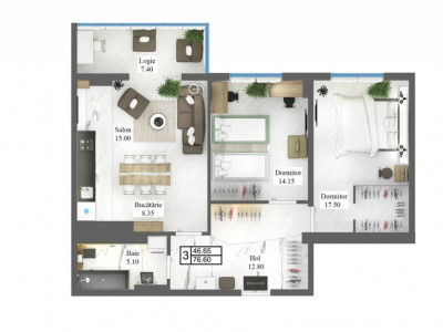 Apartament cu 3 odăi, varianta albă, Centru, priveliște superbă!